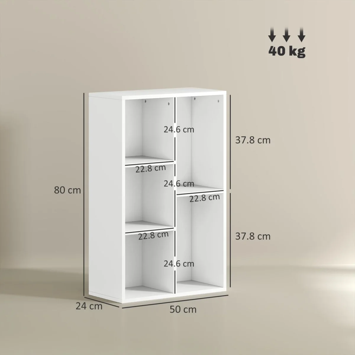 Sovi Wood White 2-Tier Bookcase, 5 Open Compartments – image 5