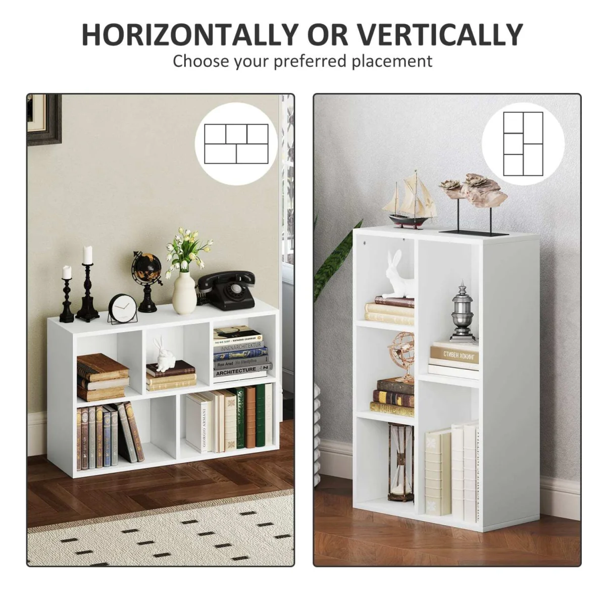 Sovi Wood White 2-Tier Bookcase, 5 Open Compartments – image 7