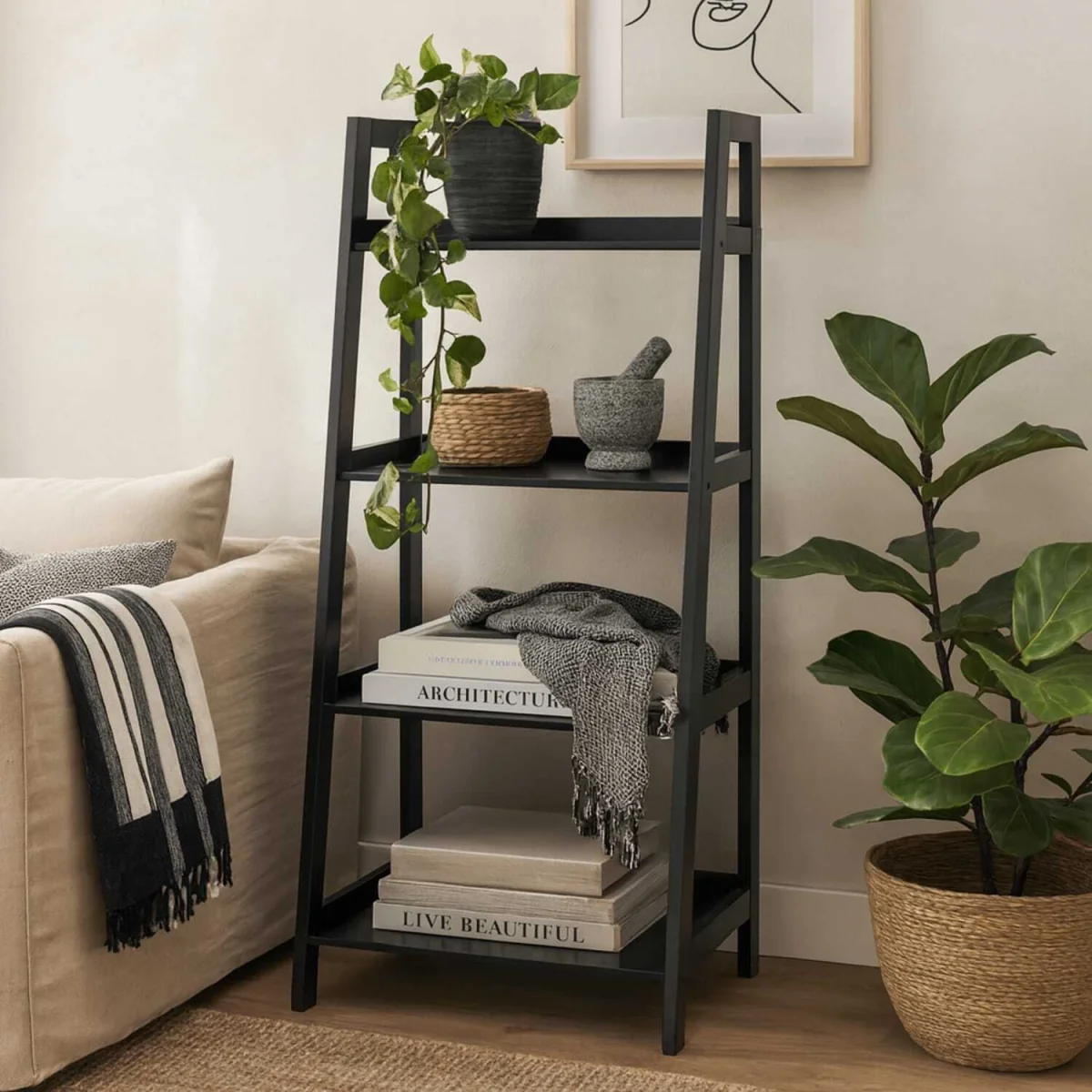 Florence 4 Shelf Step Ladder Bookcase - Black – image 2