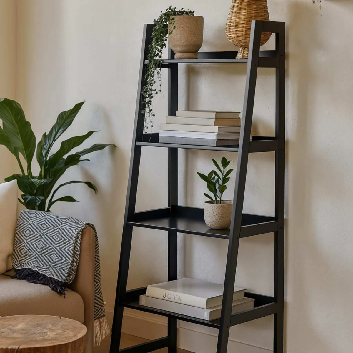 Florence 4 Shelf Step Ladder Bookcase - Black – image 3