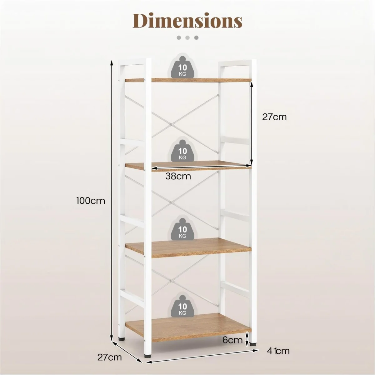 4 Tier Narrow Freestanding Bookshelf with Metal Frame - Natural – image 3