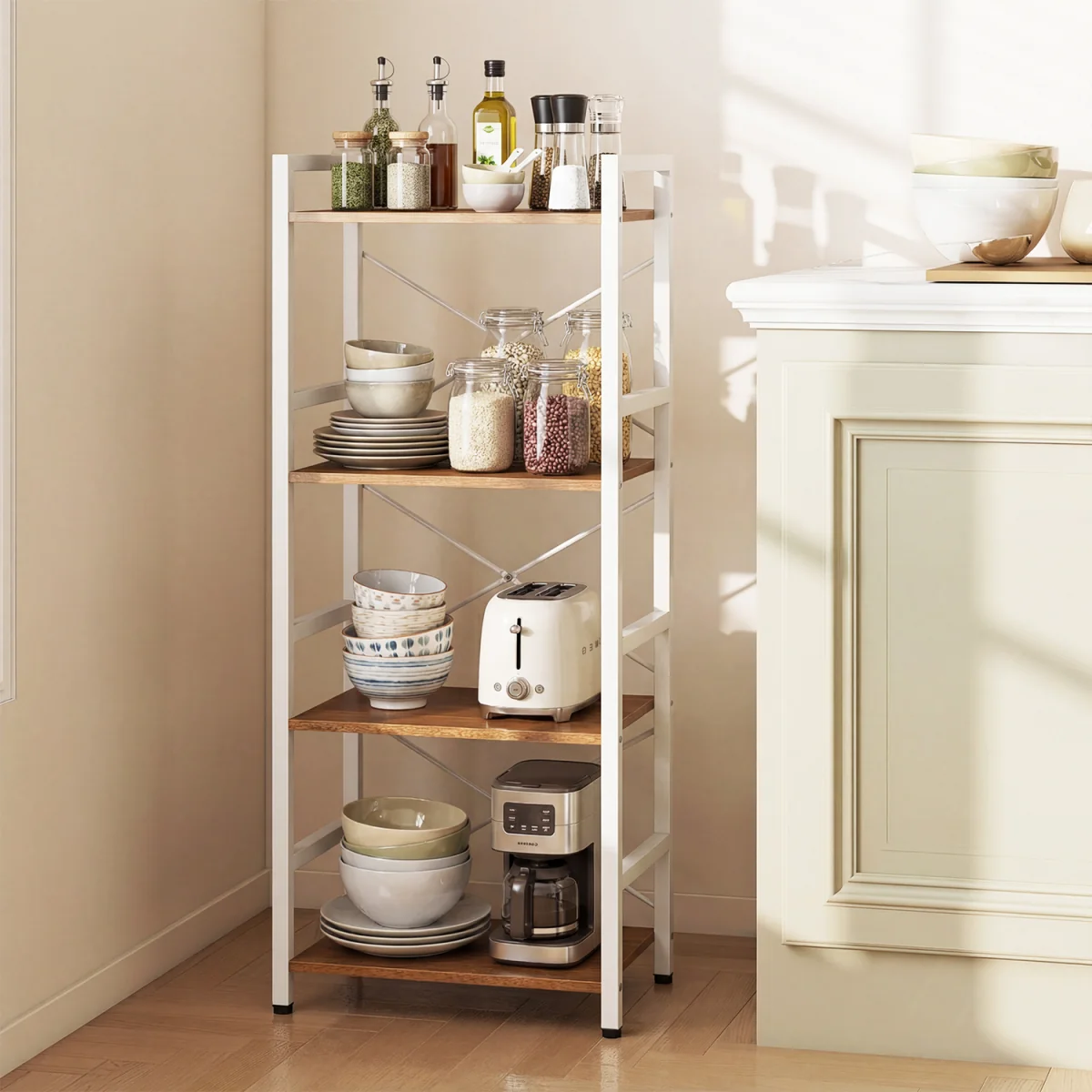 4 Tier Narrow Freestanding Bookshelf with Metal Frame - Natural – image 1