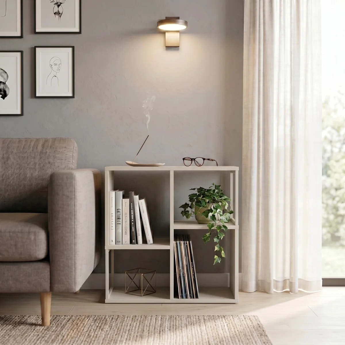 Decortie Bolton Mini Bookcase With 2 Open Shelves And Metal Frame - Sandstone – image 2