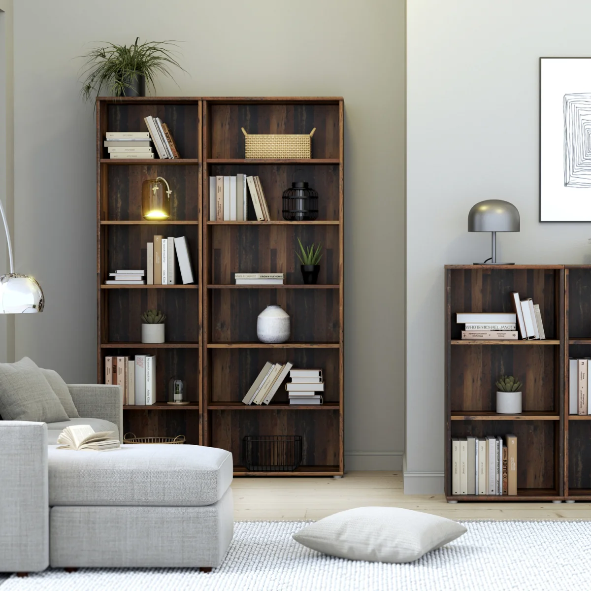 Essential Wide 5 Shelf Bookcase in Vintage Oak - Vintage Oak – image 5