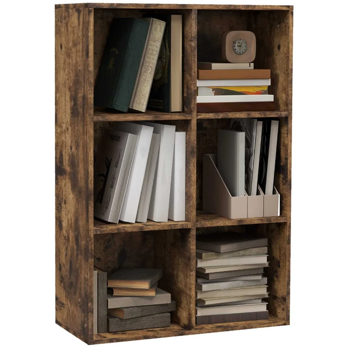 Ridiyo Wood Rustic Brown 6-Cube Storage Bookcase – image 3
