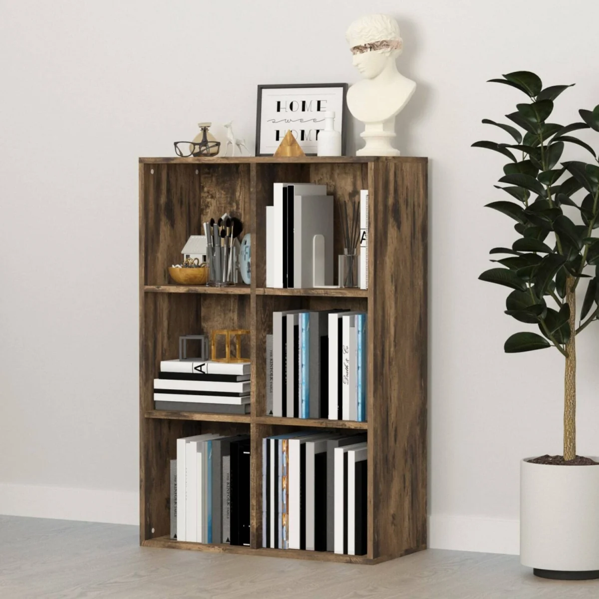 Ridiyo Wood Rustic Brown 6-Cube Storage Bookcase – image 4