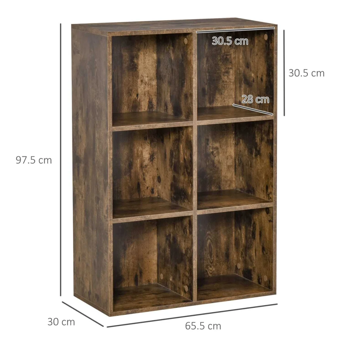 Ridiyo Wood Rustic Brown 6-Cube Storage Bookcase – image 5