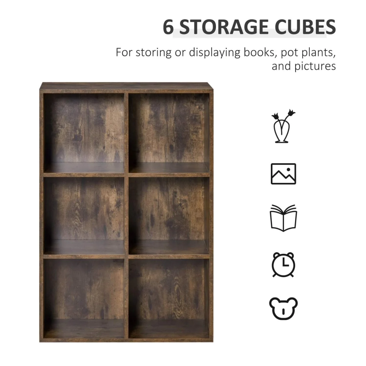 Ridiyo Wood Rustic Brown 6-Cube Storage Bookcase – image 7