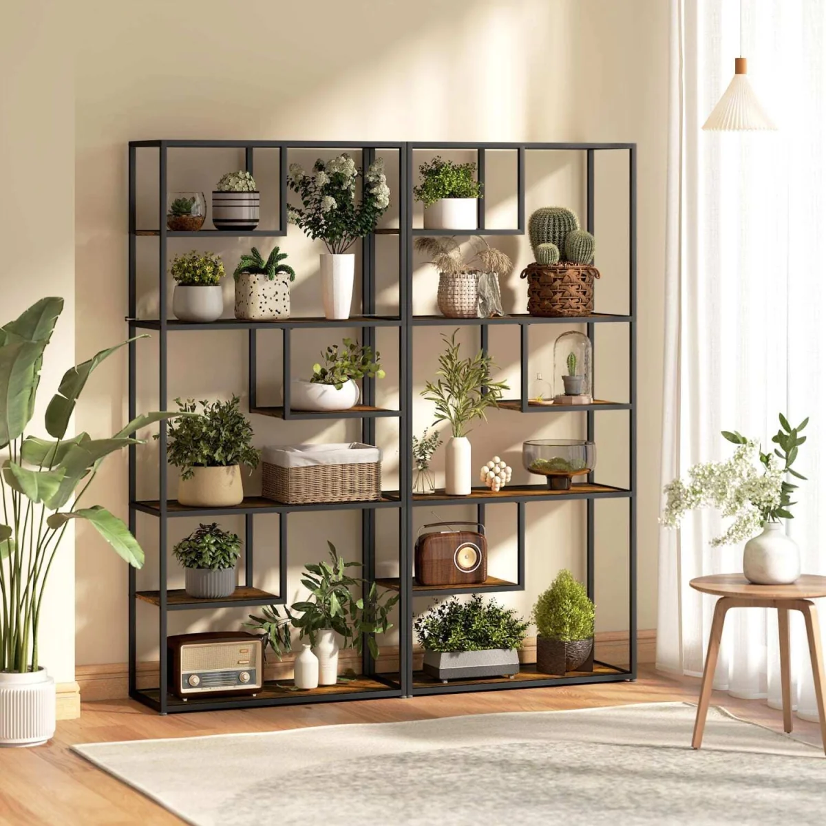 Tadoro Metal and Wood 6-Tier Industrial Shelving Bookcase, Rustic Brown – image 2