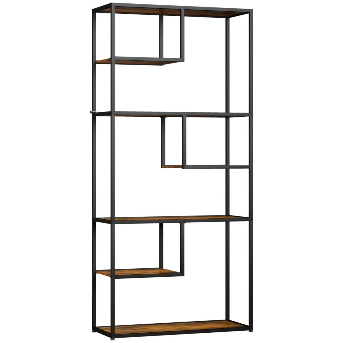 Tadoro Metal and Wood 6-Tier Industrial Shelving Bookcase, Rustic Brown – image 3