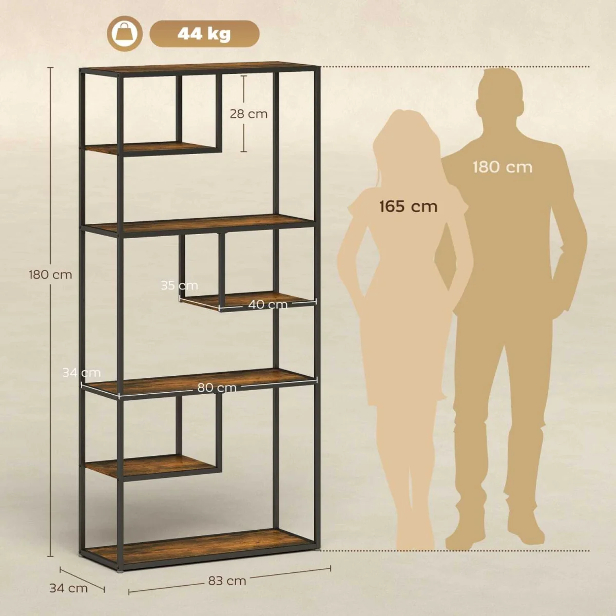 Tadoro Metal and Wood 6-Tier Industrial Shelving Bookcase, Rustic Brown – image 5