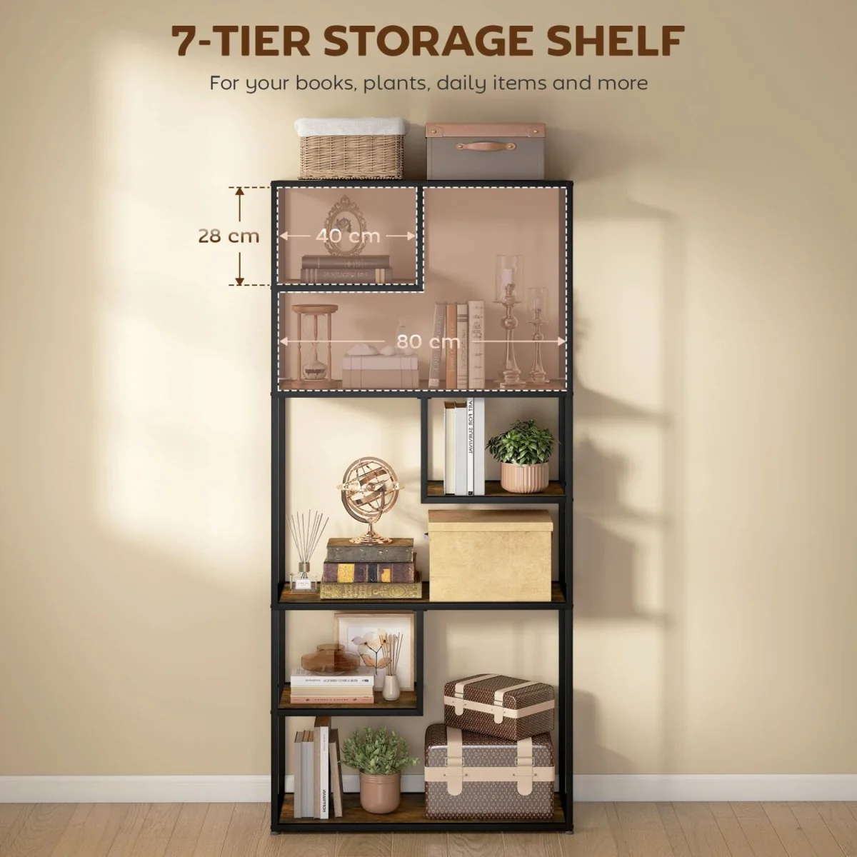 Tadoro Metal and Wood 6-Tier Industrial Shelving Bookcase, Rustic Brown – image 6