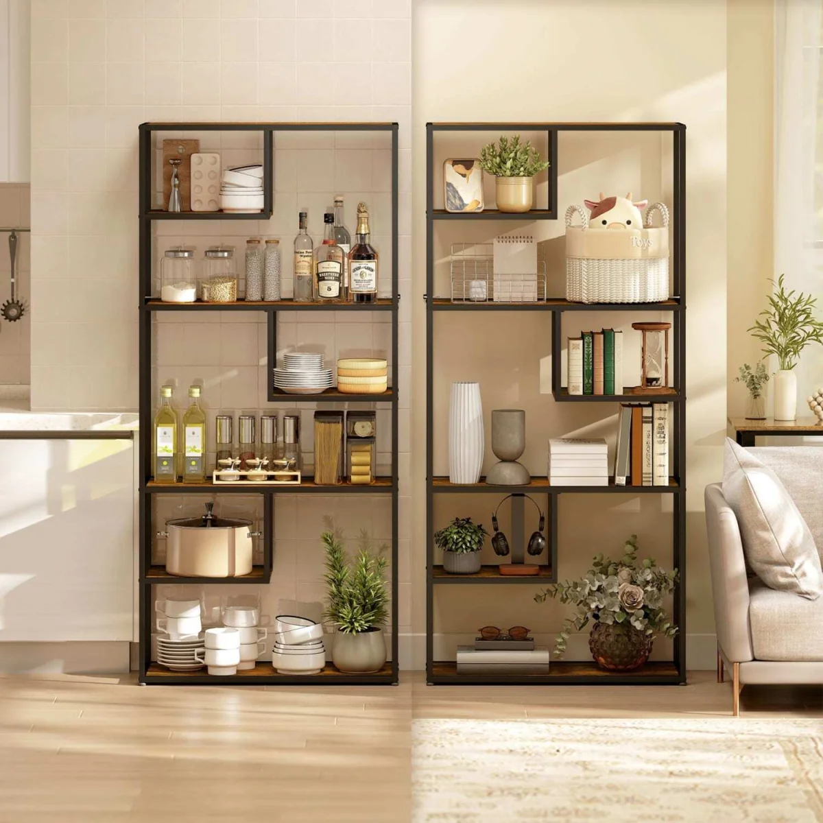 Tadoro Metal and Wood 6-Tier Industrial Shelving Bookcase, Rustic Brown – image 10