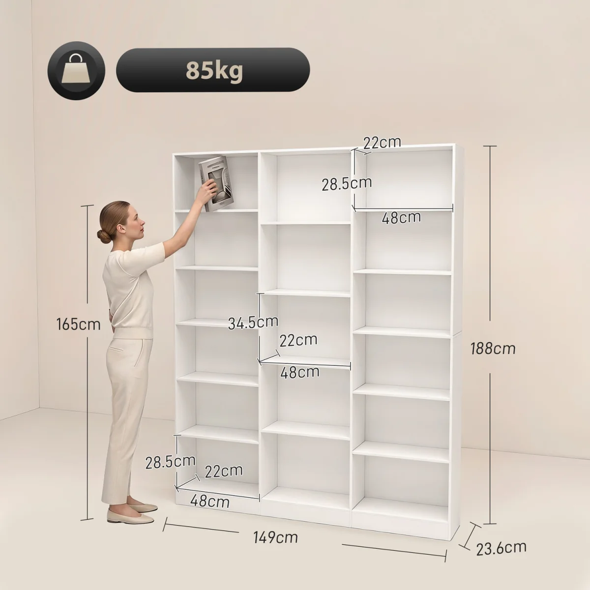 HOMCOM Bookcase Freestanding Open Storage Shelf  - White – image 4
