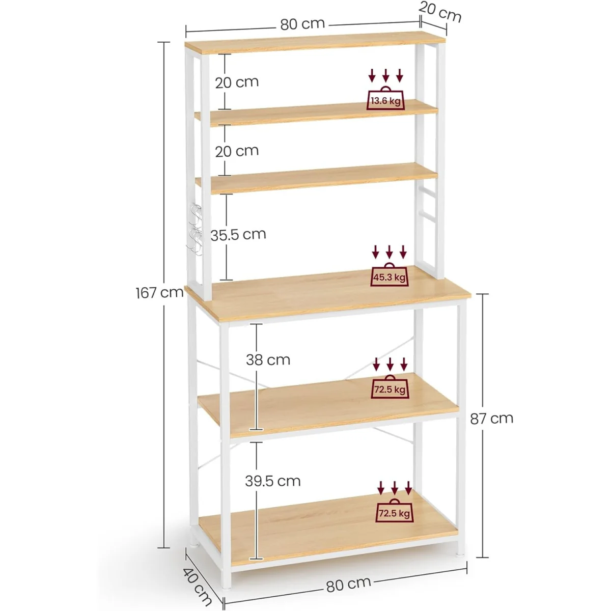 Kitchen Storage Rack with 6 Shelves - Oak Colour and White – image 2