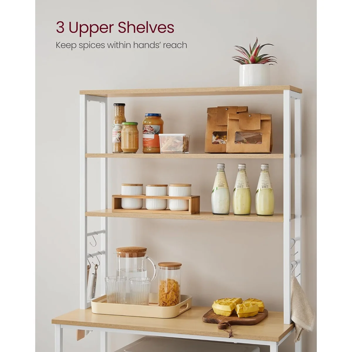 Kitchen Storage Rack with 6 Shelves - Oak Colour and White – image 4