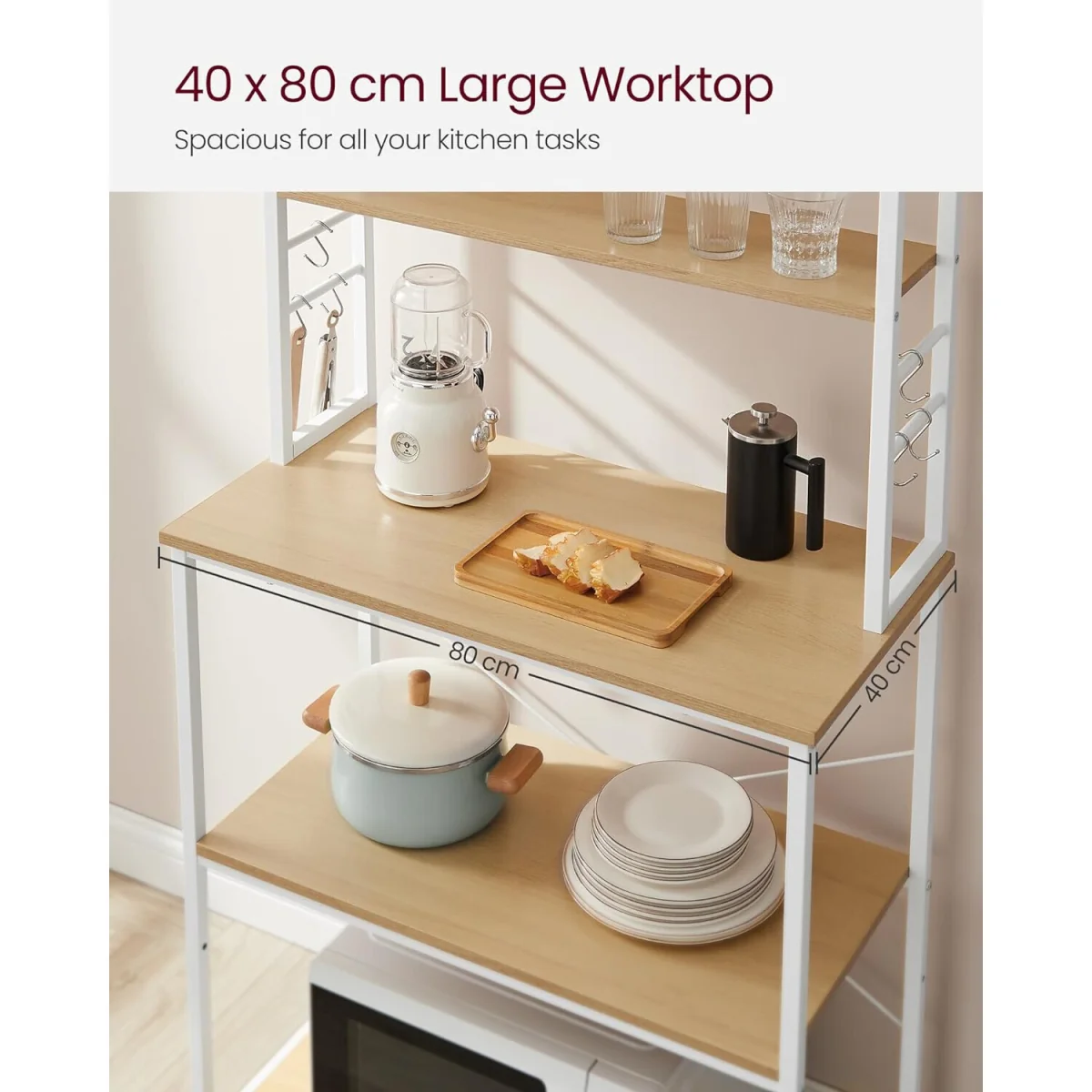 Kitchen Storage Rack with 6 Shelves - Oak Colour and White – image 5