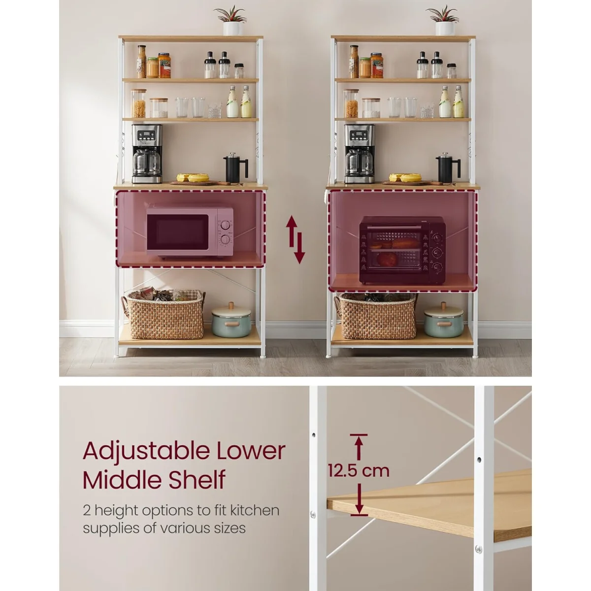 Kitchen Storage Rack with 6 Shelves - Oak Colour and White – image 6