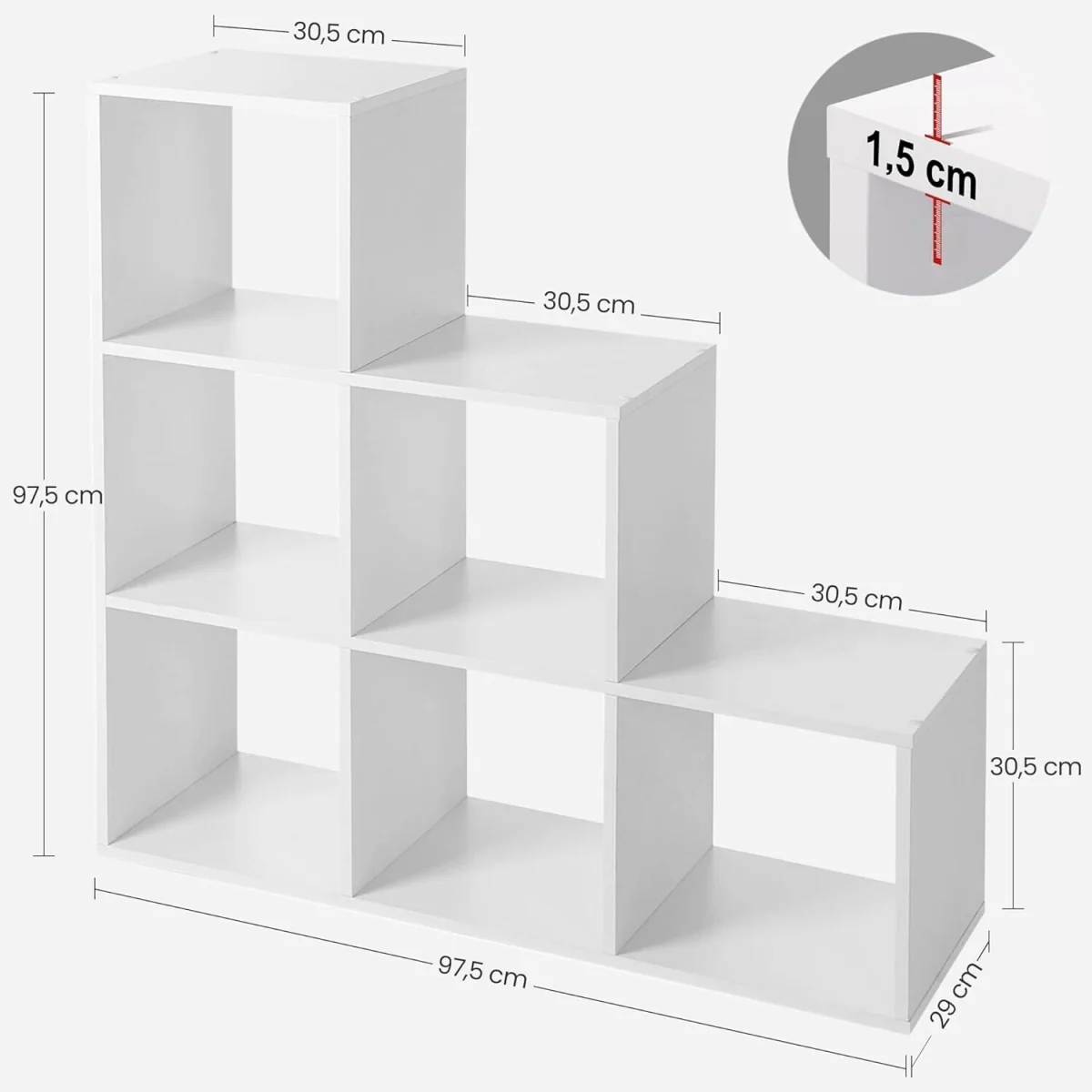 6-Cube Stair-Style Ladder Bookcase, Freestanding Room Divider and Storage Shelf - White – image 3
