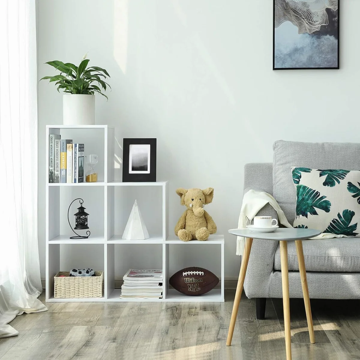 6-Cube Stair-Style Ladder Bookcase, Freestanding Room Divider and Storage Shelf - White – image 5