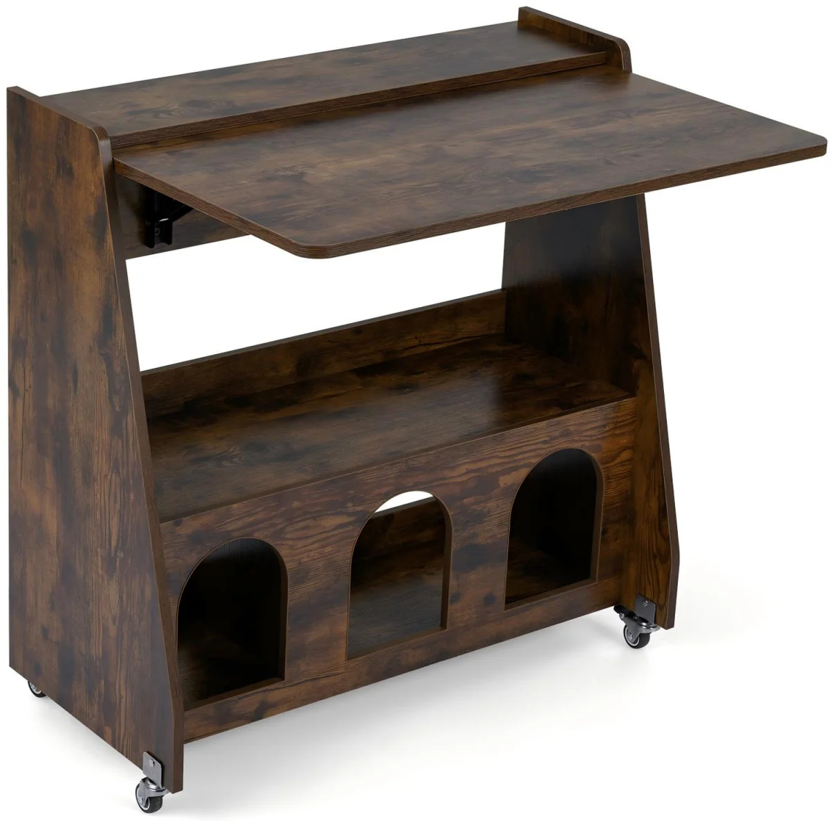 Convertible Mobile Workstation with Storage Shelves and Compartments-Brown - Brown – image 2