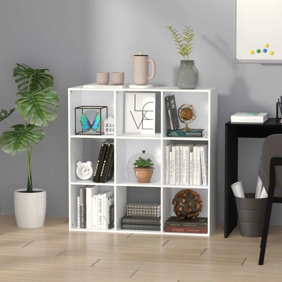 Zido Wood White 3-Tier 9-Cube Storage Bookcase – image 4