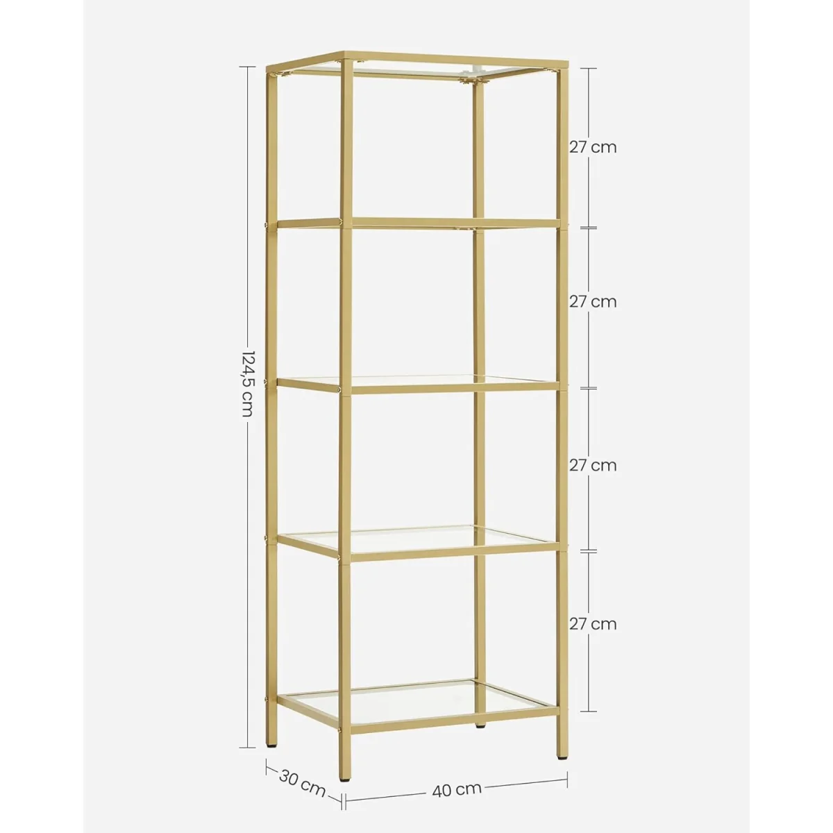 5-Tier Glass Display Bookcase with Tempered Shelves, Elegant Metal Frame Storage Unit - Gold – image 4