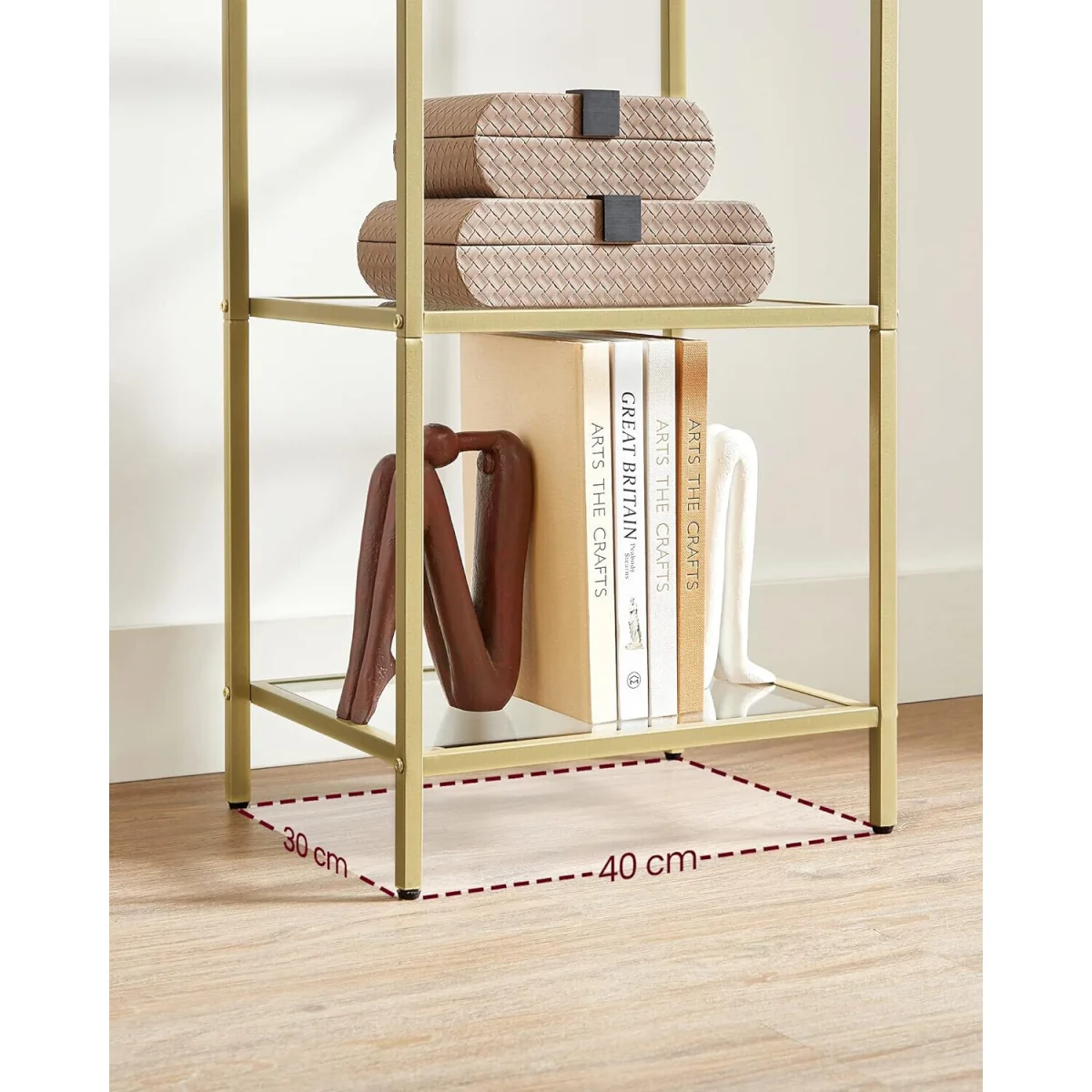 5-Tier Glass Display Bookcase with Tempered Shelves, Elegant Metal Frame Storage Unit - Gold – image 6