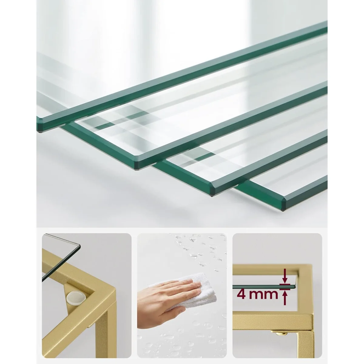 5-Tier Glass Display Bookcase with Tempered Shelves, Elegant Metal Frame Storage Unit - Gold – image 7