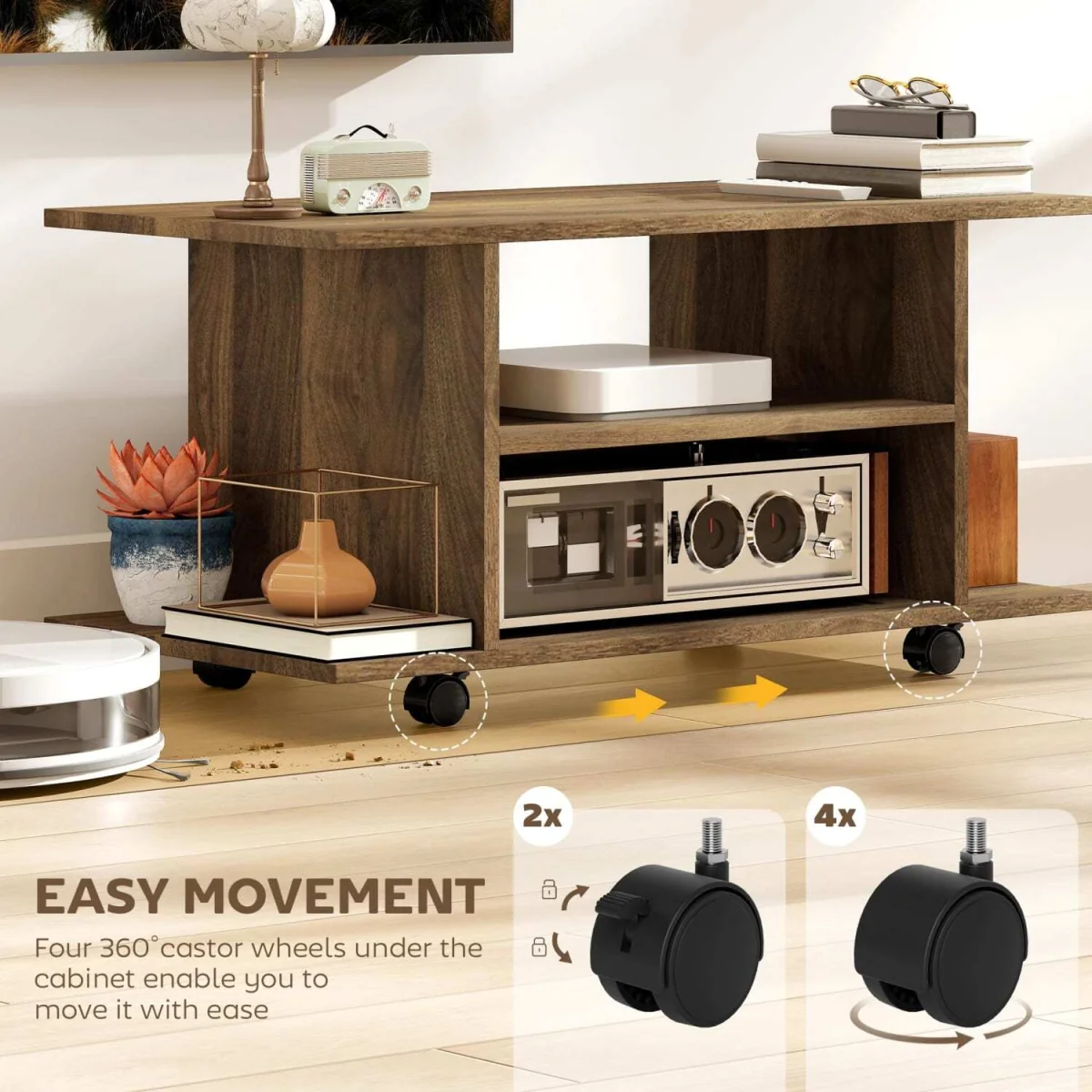 Avavello 80cm Walnut Mobile TV Storage Unit with Shelves and Castors – image 2