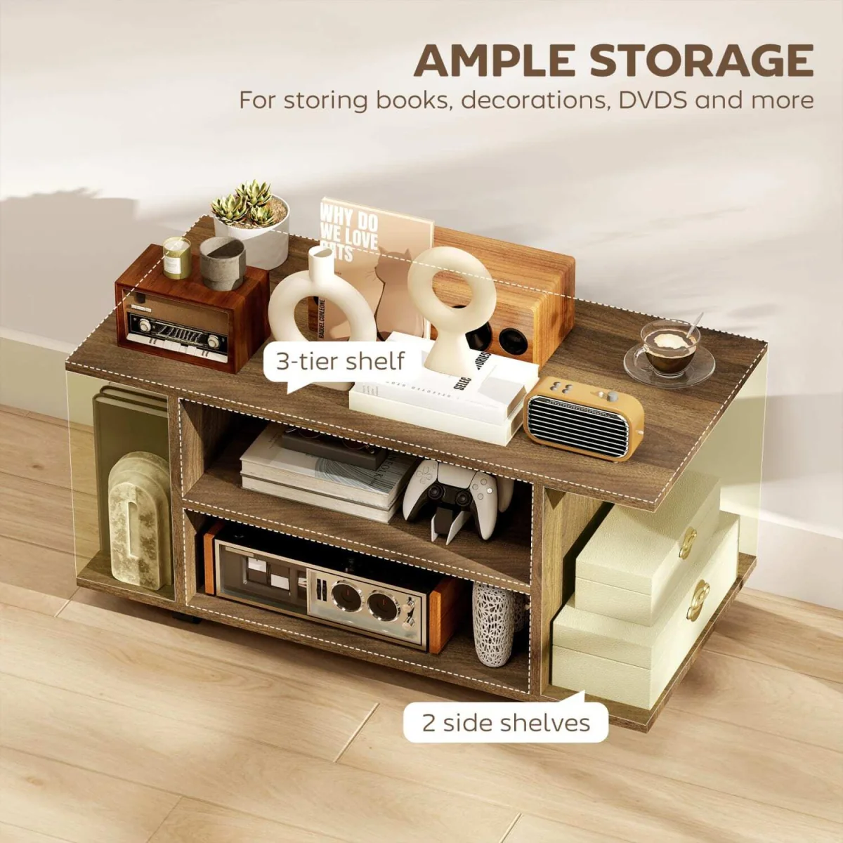 Avavello 80cm Walnut Mobile TV Storage Unit with Shelves and Castors – image 5