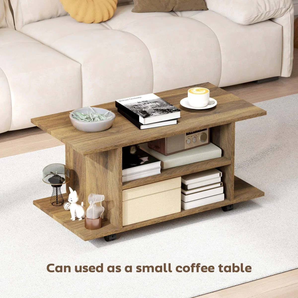 Avavello 80cm Walnut Mobile TV Storage Unit with Shelves and Castors – image 6