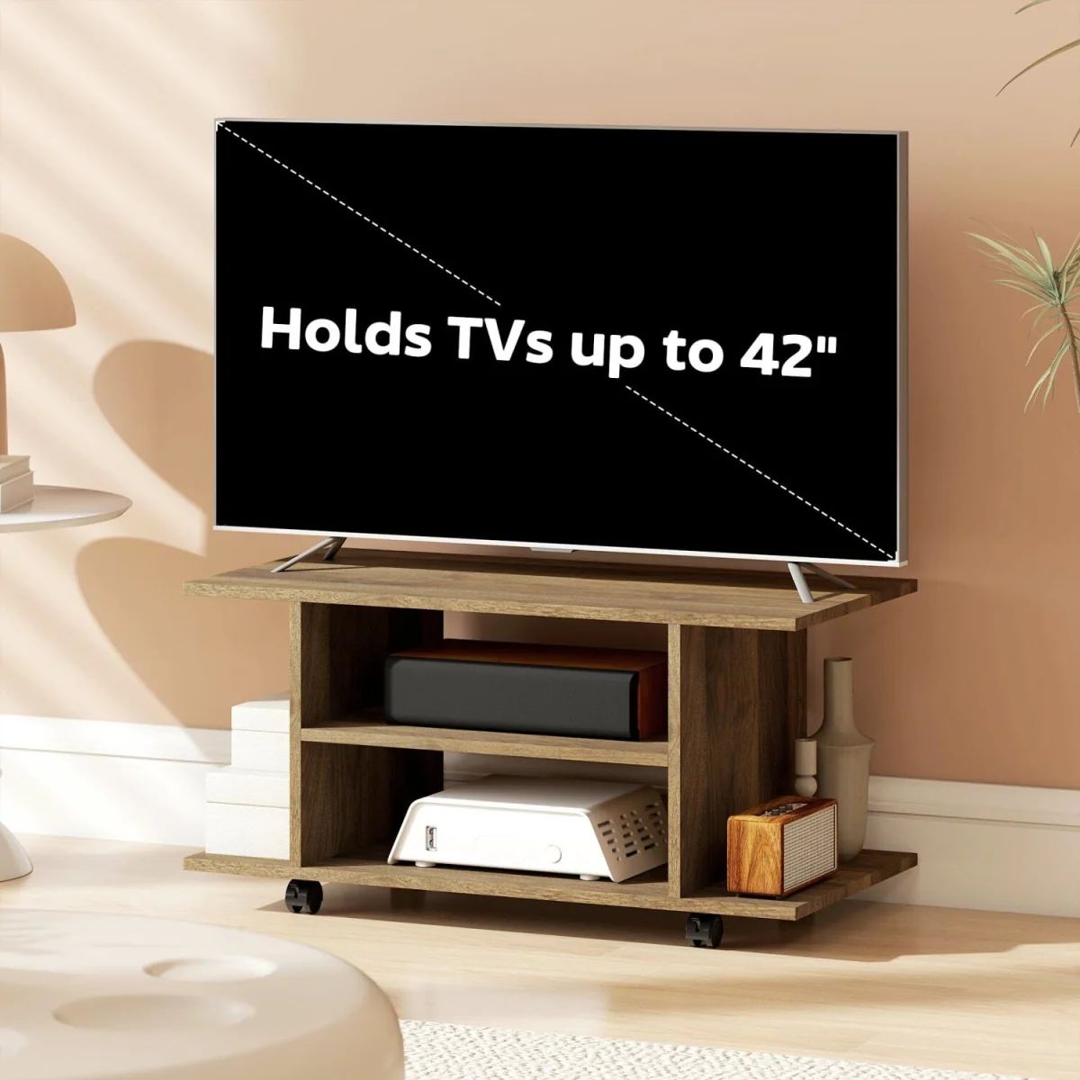 Avavello 80cm Walnut Mobile TV Storage Unit with Shelves and Castors – image 7