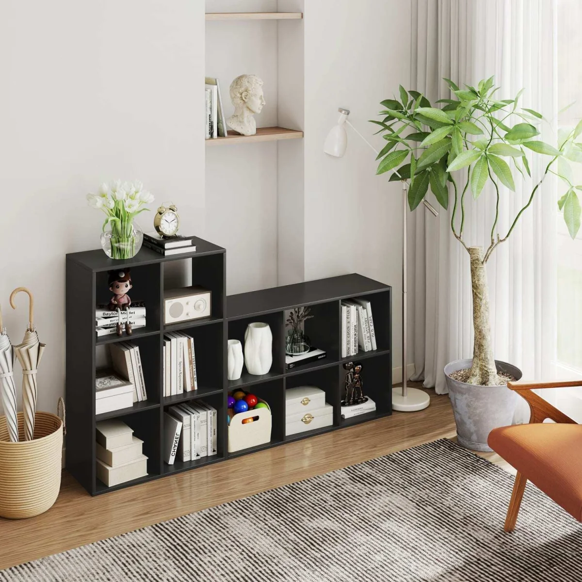 Vasutte Wooden Black 6 Cube Storage Bookcase – image 2