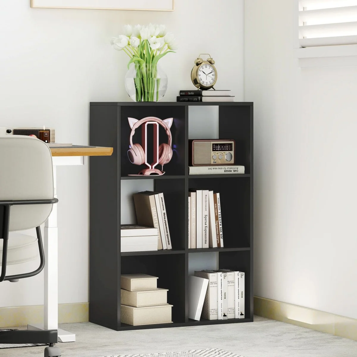 Vasutte Wooden Black 6 Cube Storage Bookcase – image 4