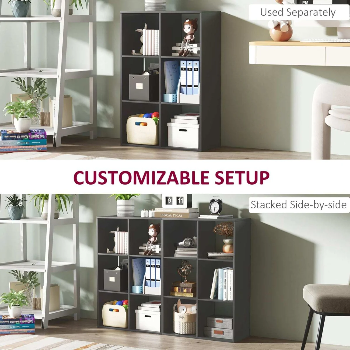 Vasutte Wooden Black 6 Cube Storage Bookcase – image 7