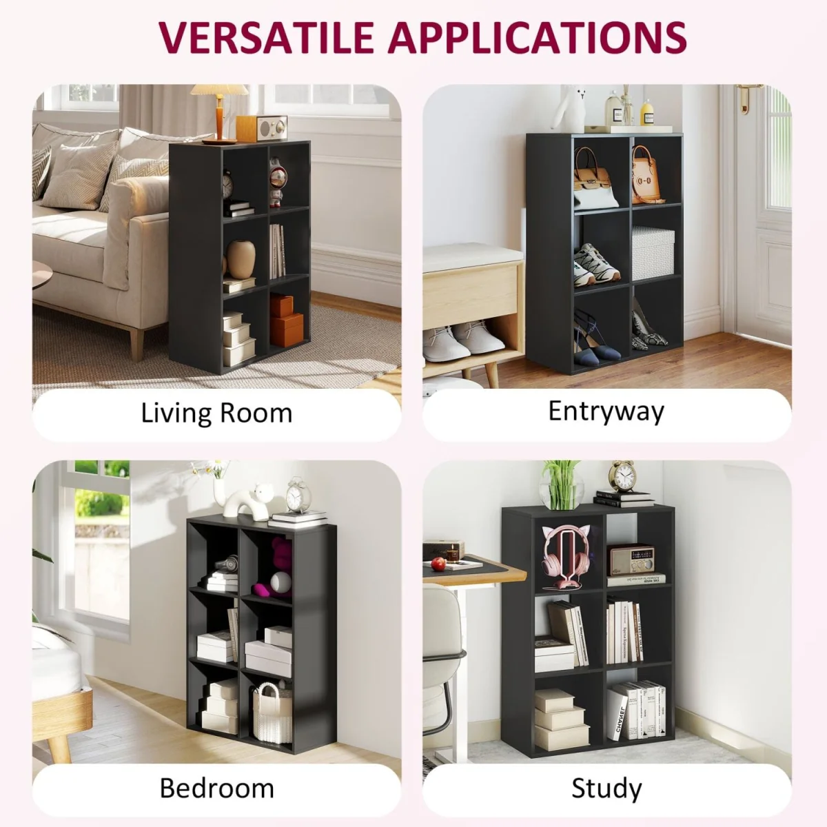 Vasutte Wooden Black 6 Cube Storage Bookcase – image 8