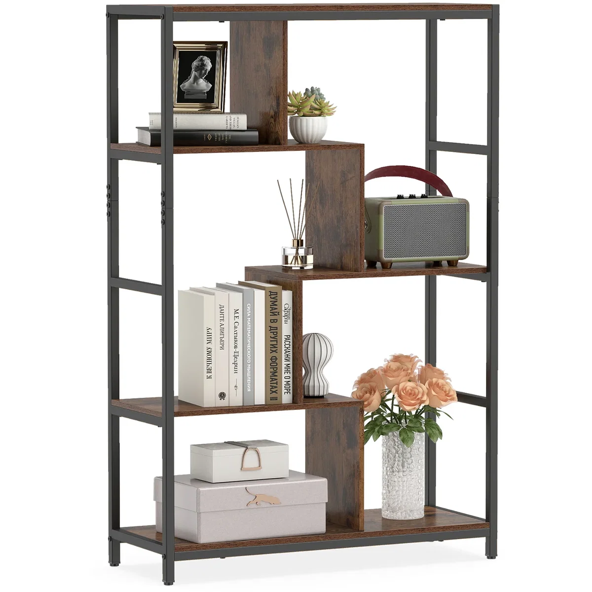 5-Tier Industrial Bookcase - Brown – image 2