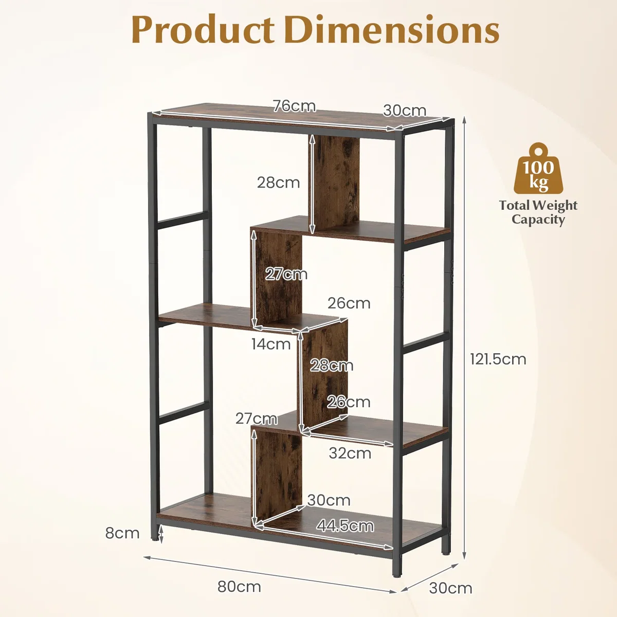 5-Tier Industrial Bookcase - Brown – image 3