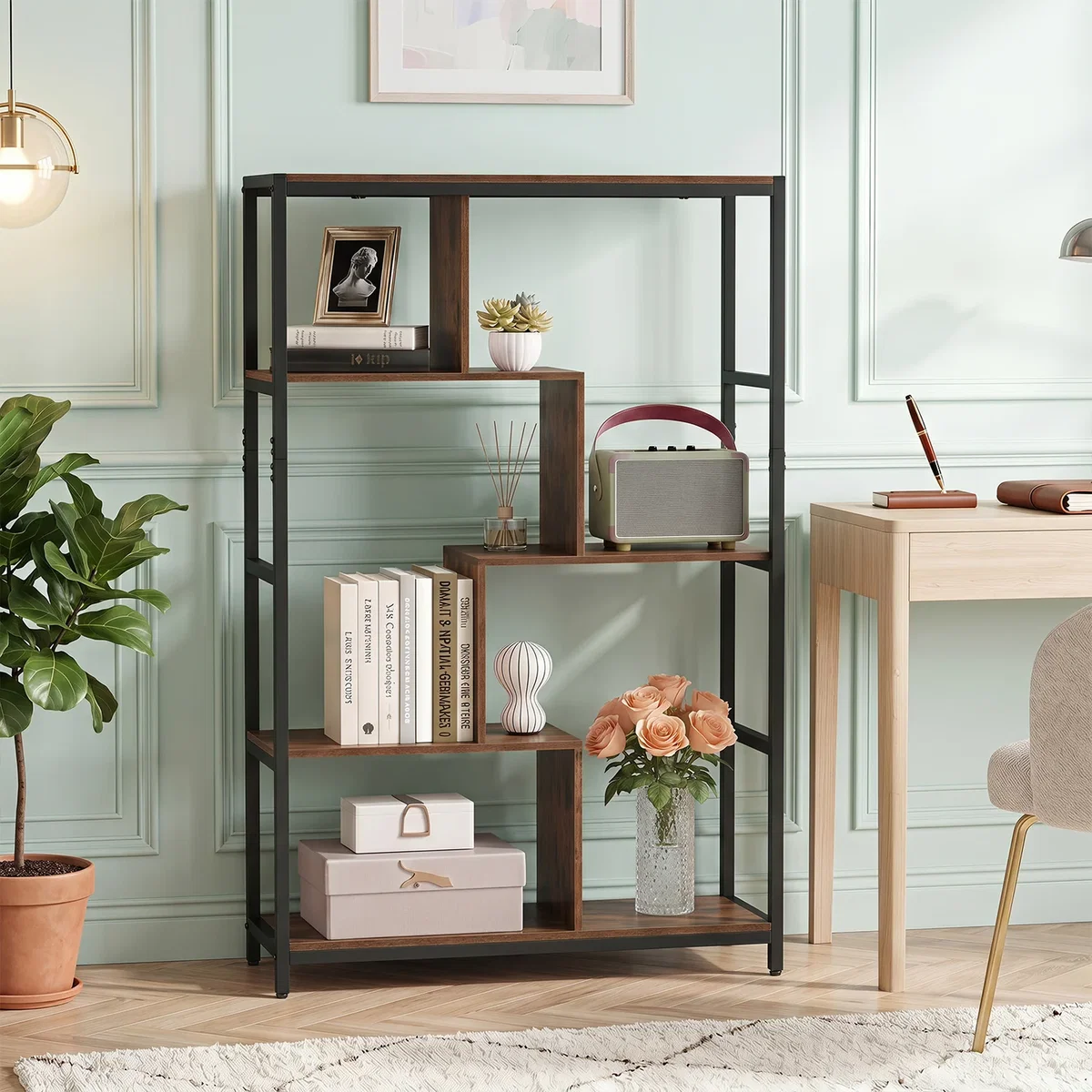 5-Tier Industrial Bookcase - Brown – image 4
