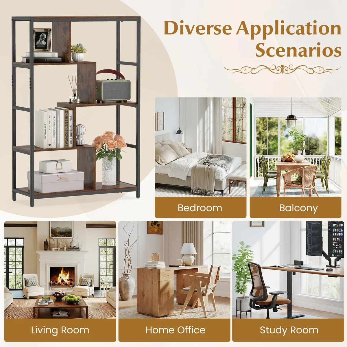 5-Tier Industrial Bookcase - Brown – image 7