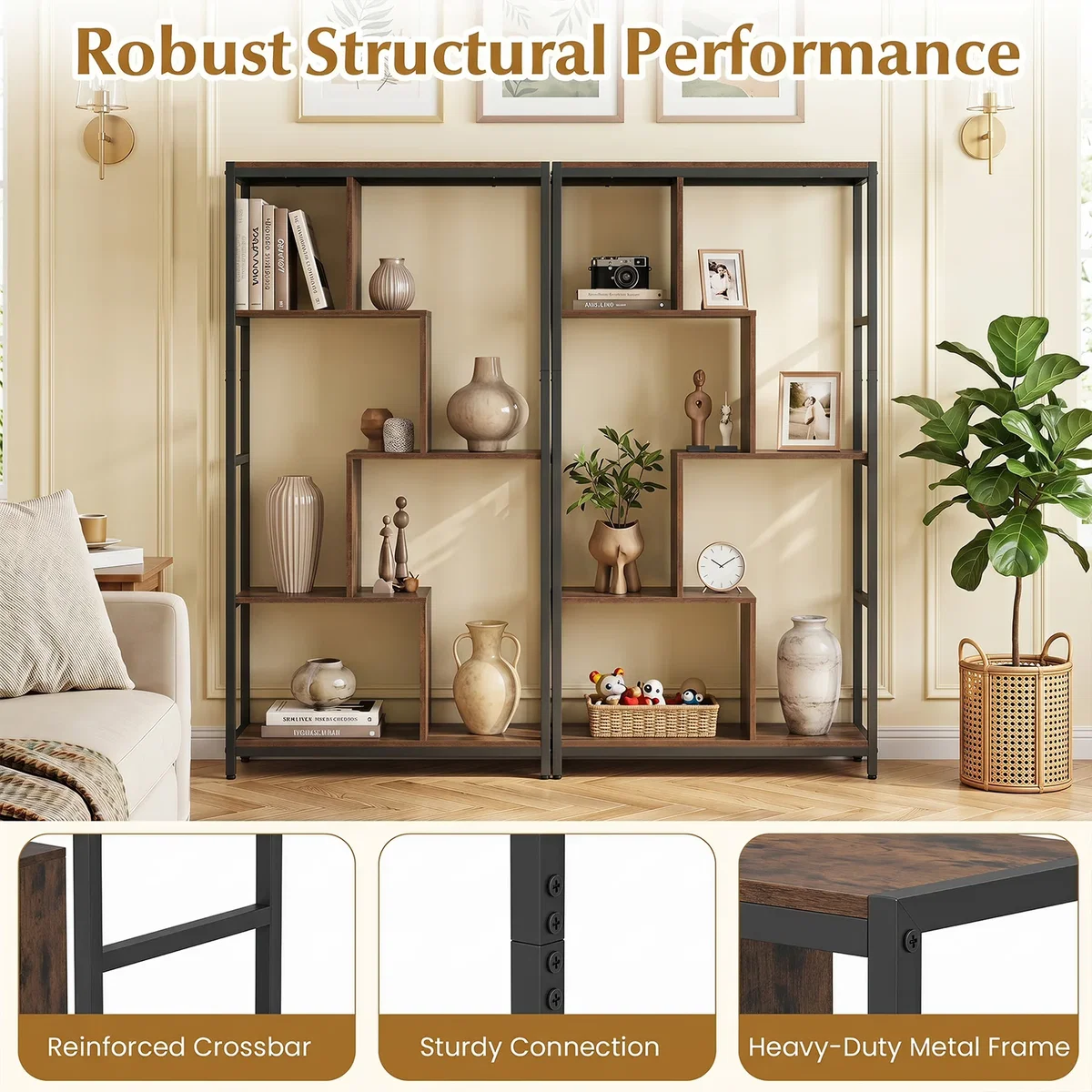 5-Tier Industrial Bookcase - Brown – image 8