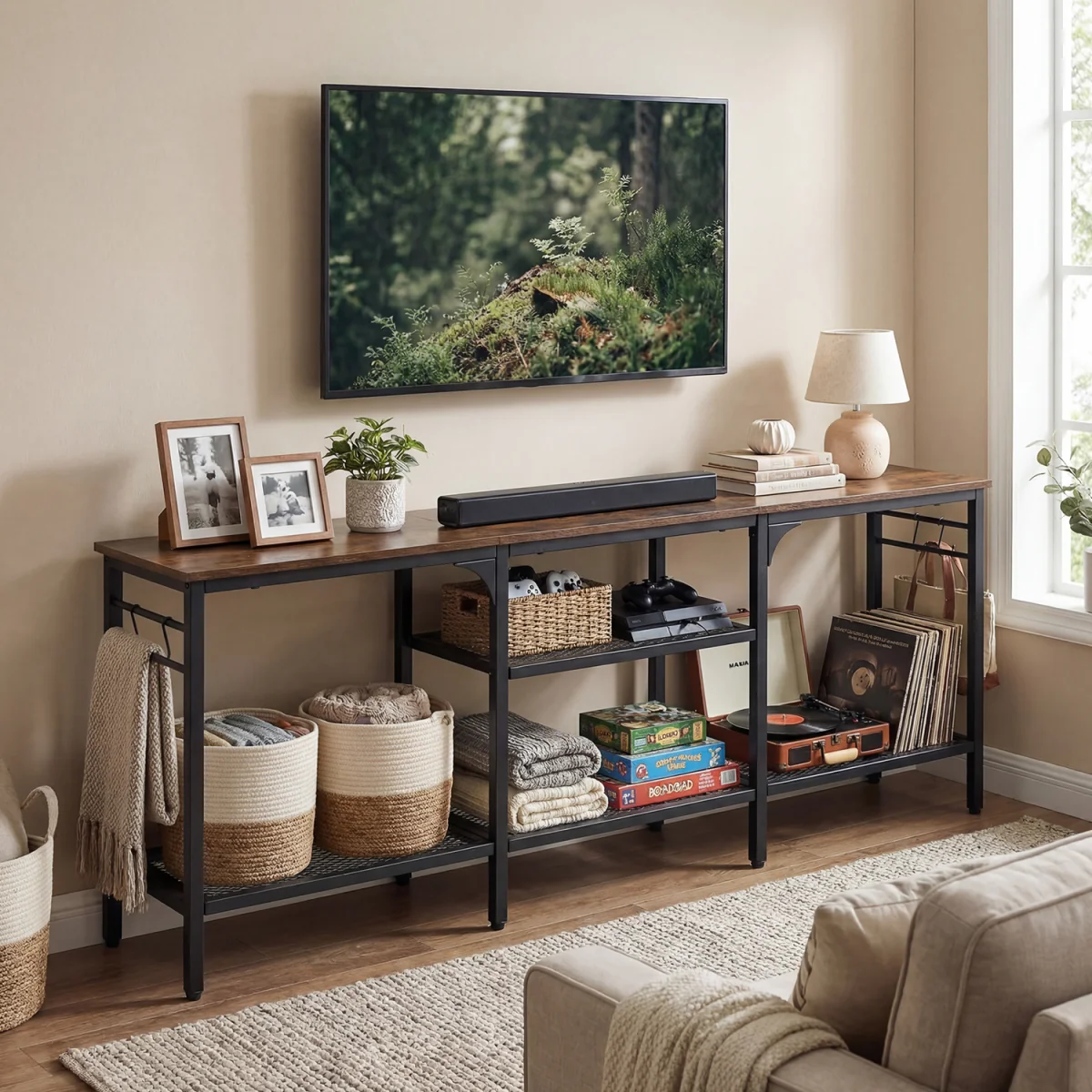 Industrial Entertainment Center with Shelves – image 4