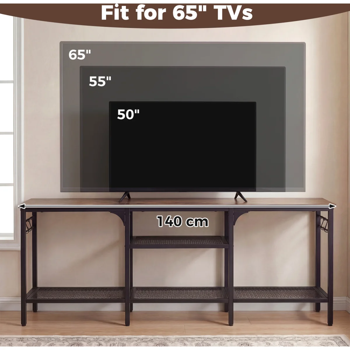 Industrial Entertainment Center with Shelves – image 6