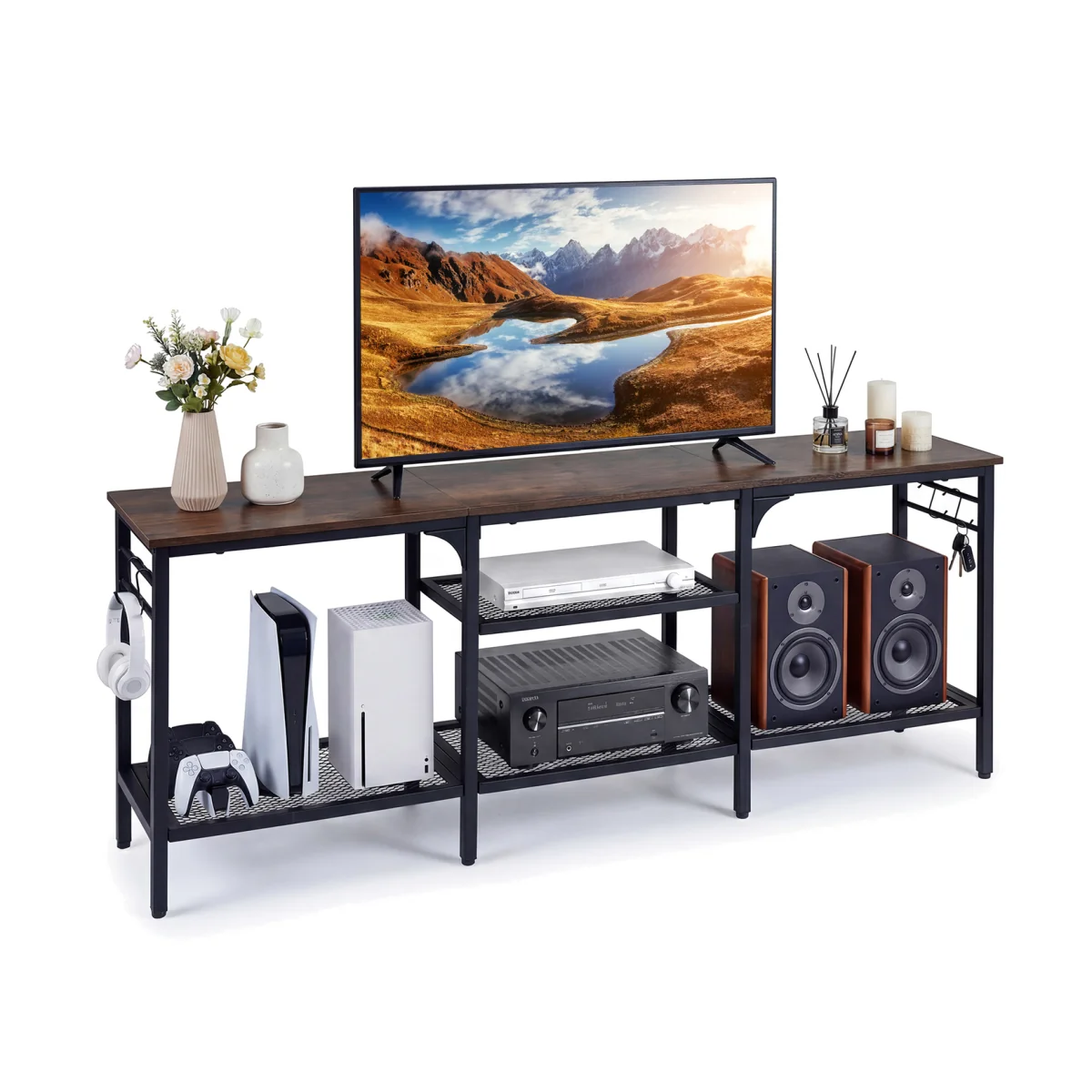Industrial Entertainment Center with Shelves – image 1