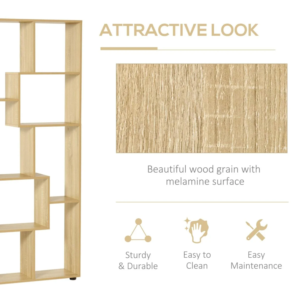 Neviludo Wood Natural Finish Tall 8 Cube Bookcase Room Divider With Freestanding Shelving 70 x 24 x 178 cm – image 7