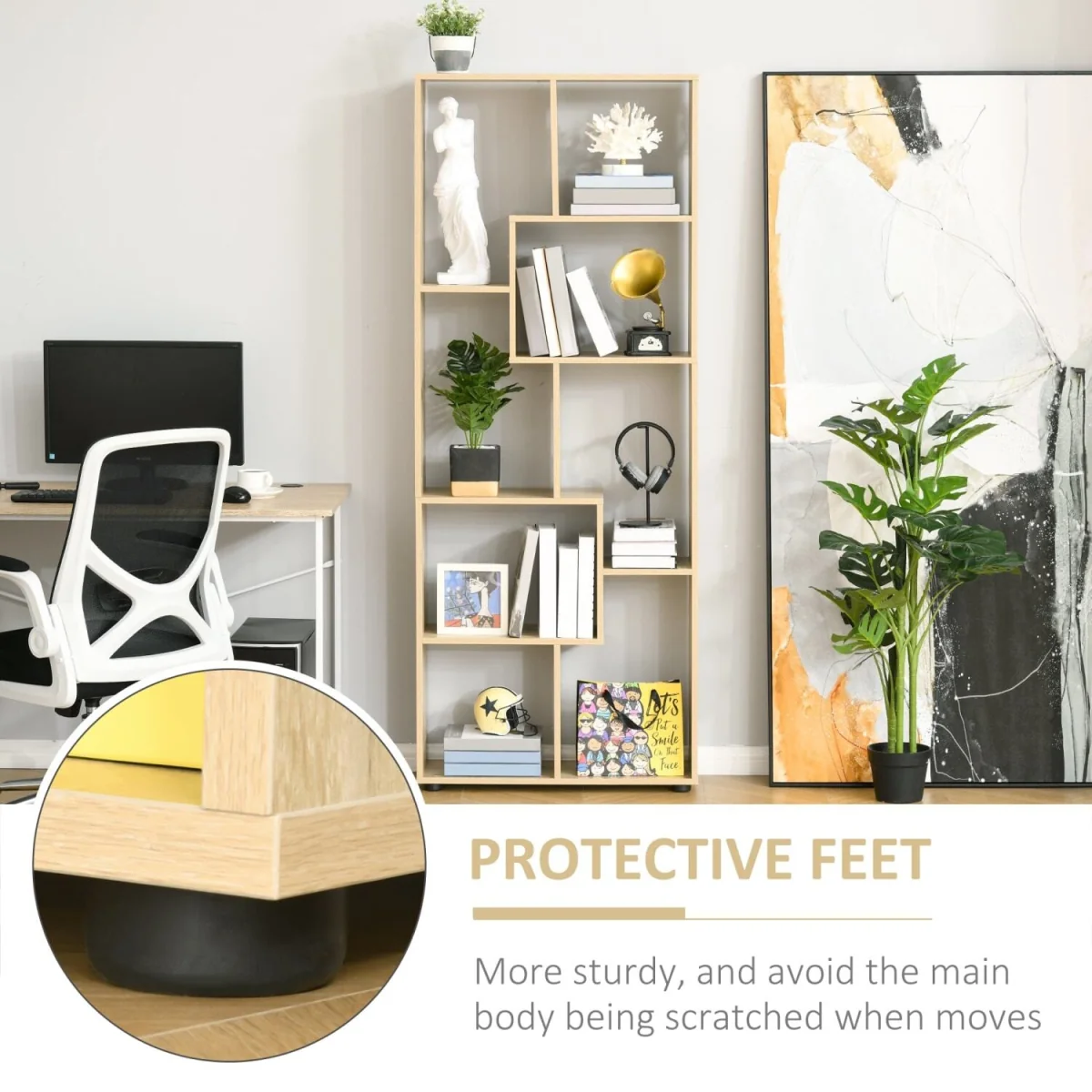 Neviludo Wood Natural Finish Tall 8 Cube Bookcase Room Divider With Freestanding Shelving 70 x 24 x 178 cm – image 9