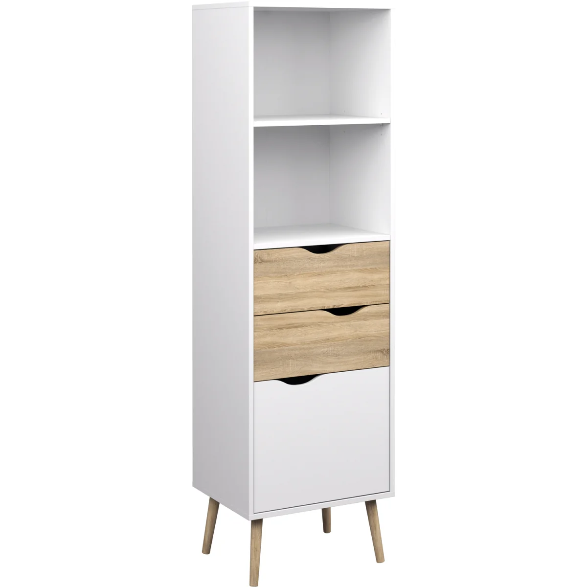 Oslo Bookcase 2 Drawers 1 Door in White and Oak - White & Oak – image 5