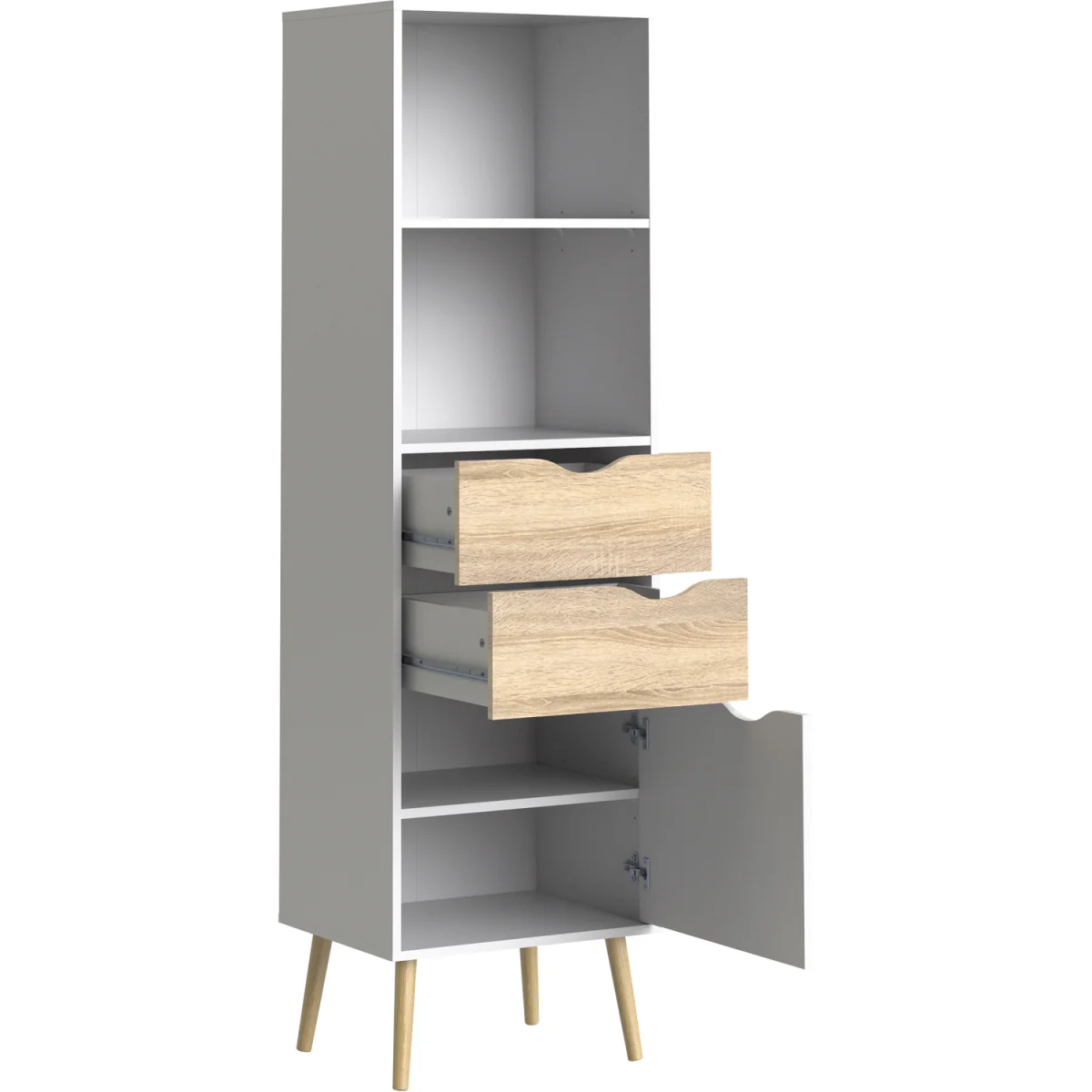 Oslo Bookcase 2 Drawers 1 Door in White and Oak - White & Oak – image 6