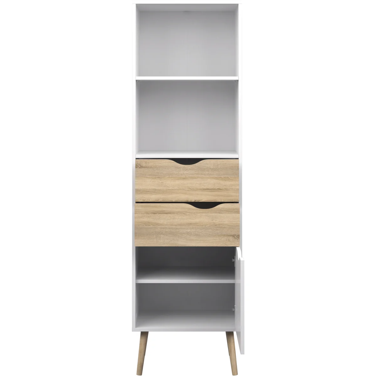 Oslo Bookcase 2 Drawers 1 Door in White and Oak - White & Oak – image 7